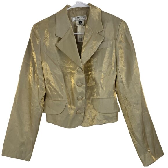 VTG Via Milano Gold Shimmer Crop Blazer By Tina Hagen Size S RY10368 NWT - Picture 1 of 8